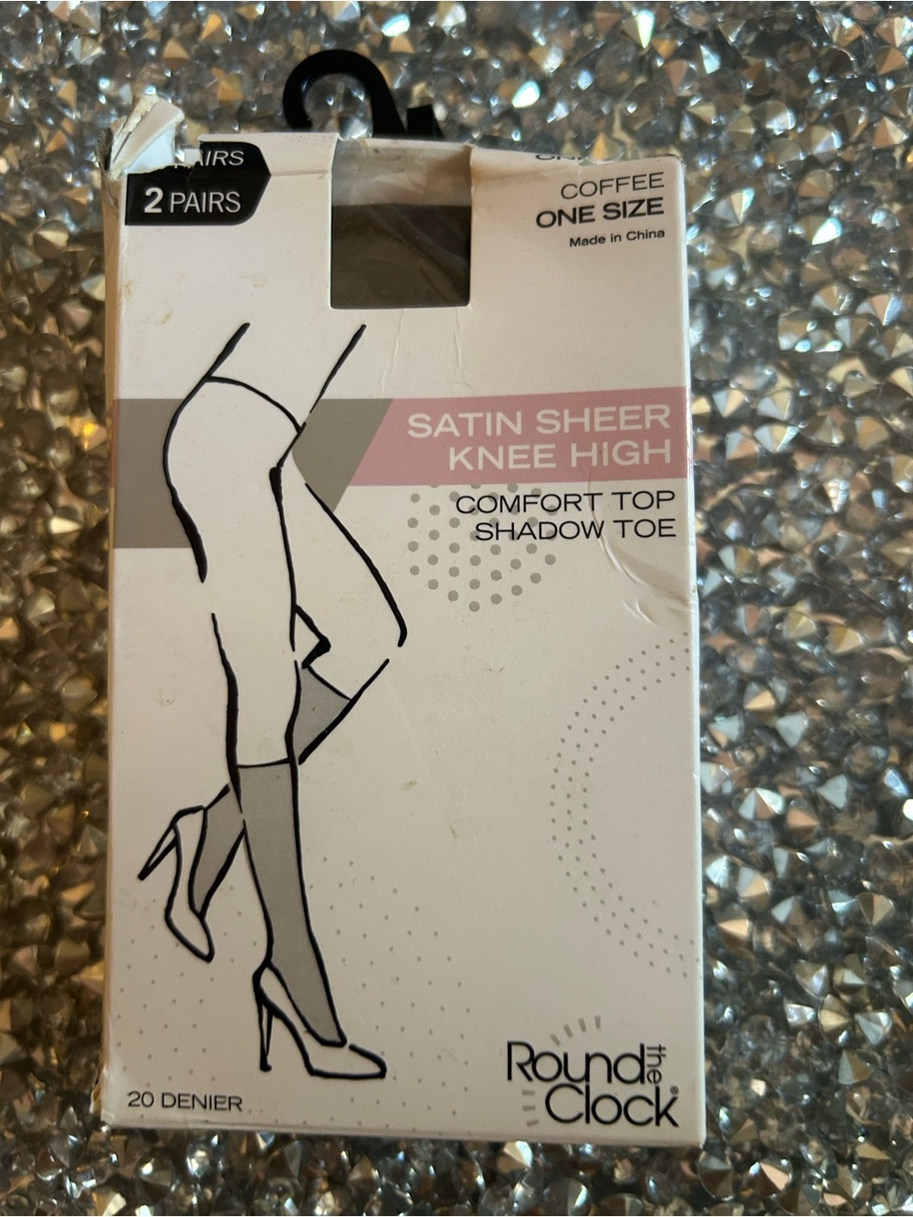 Round the Clock Women’s Sheer Coffee Knee High Comfort Top Shadow Toe 2 Pairs